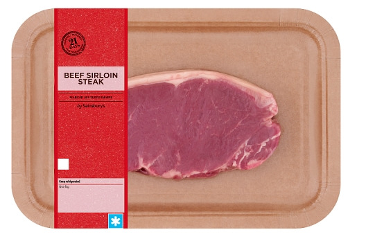 By Just Sainsbury's thick cut sirloin in cardboard packaging