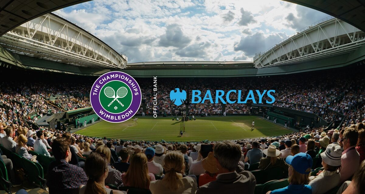 image of tennis match with Wimbledon and Barclays logos