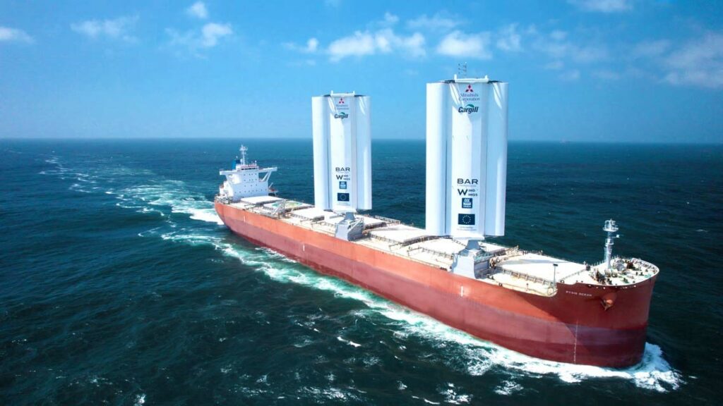 Shipping firm Cargill has chartered the world’s first wind-powered cargo ship, with the ship asail across the Pacific Ocean on its maiden journey from China to Brazil.