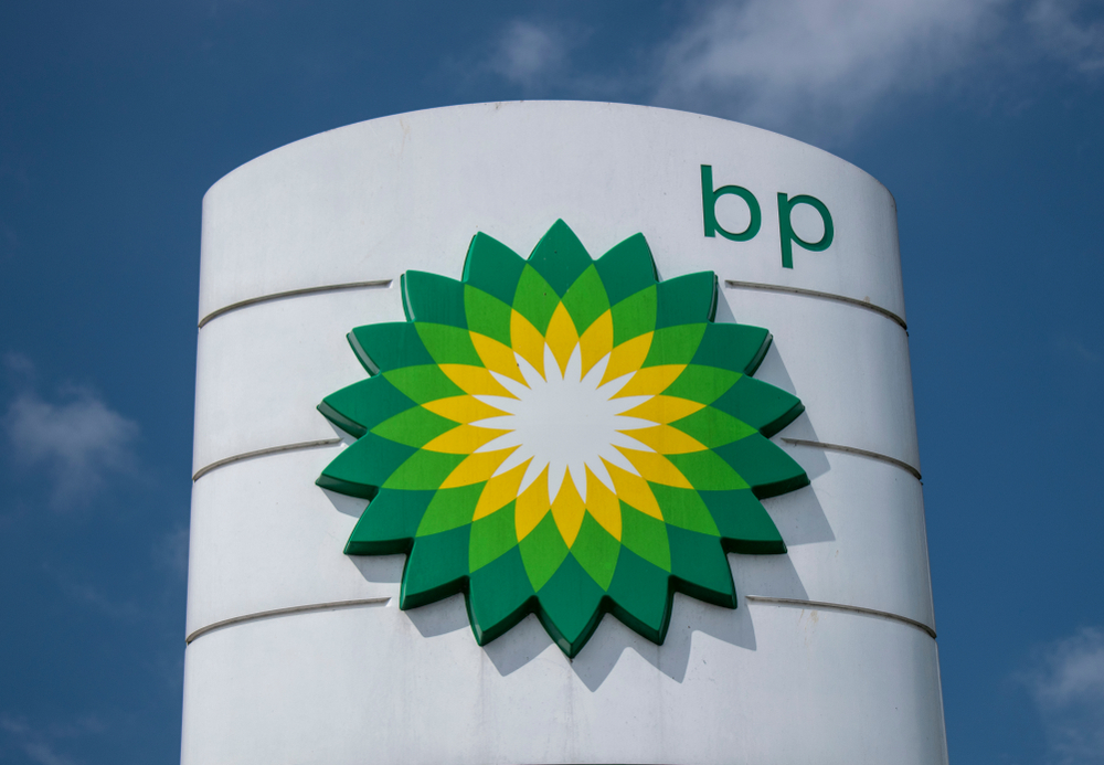 BP garage sign by petrol station,