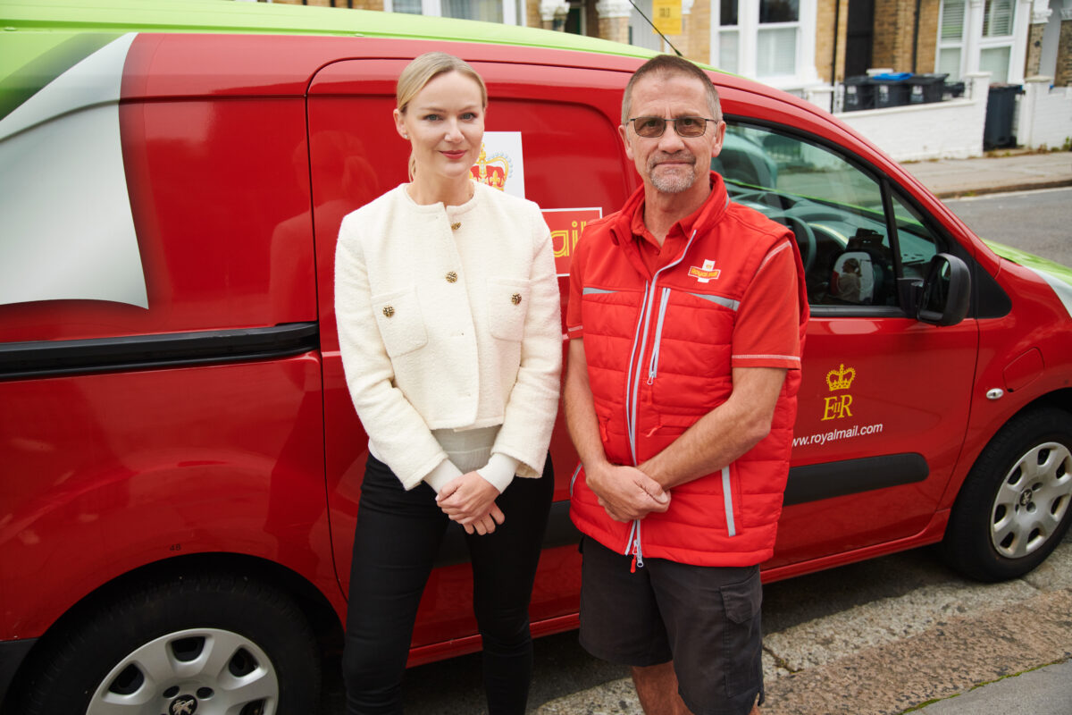 Nespresso UK&I CEO Anna Lundstrom with Royal Mail postie Roger Roy