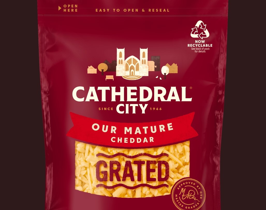 Cathedral City pre-grated cheese is to be packaged in flexible recyclable packaging, which will provide a 47% reduction in carbon footprint compared to the company’s previous packs.