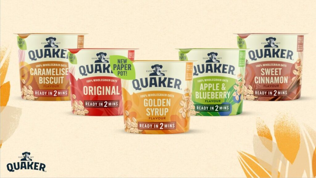 Quaker Oats will rollout a set of new paper packaging across its entire range of porridge pots