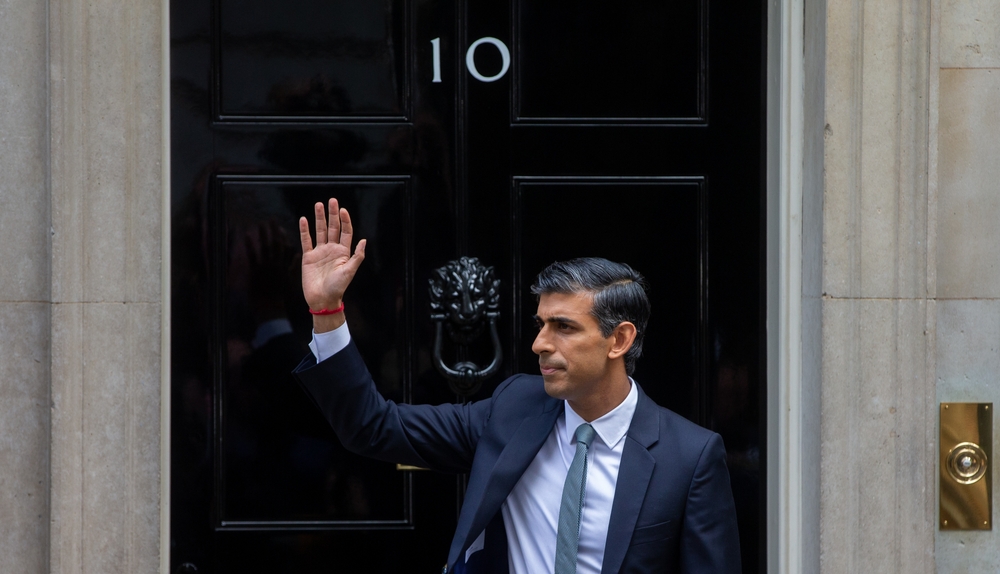 UK Prime Minister Rishi Sunak poses outside 10 Downing Street as he assumes office.