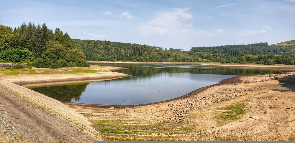 Burrator Reservoir, Dartmoor, Devon, England. August 2022 during drought. South West Water (SWW) was “not honest” about water supply ahead of Cornwall and Devan falling into drought in 2022.