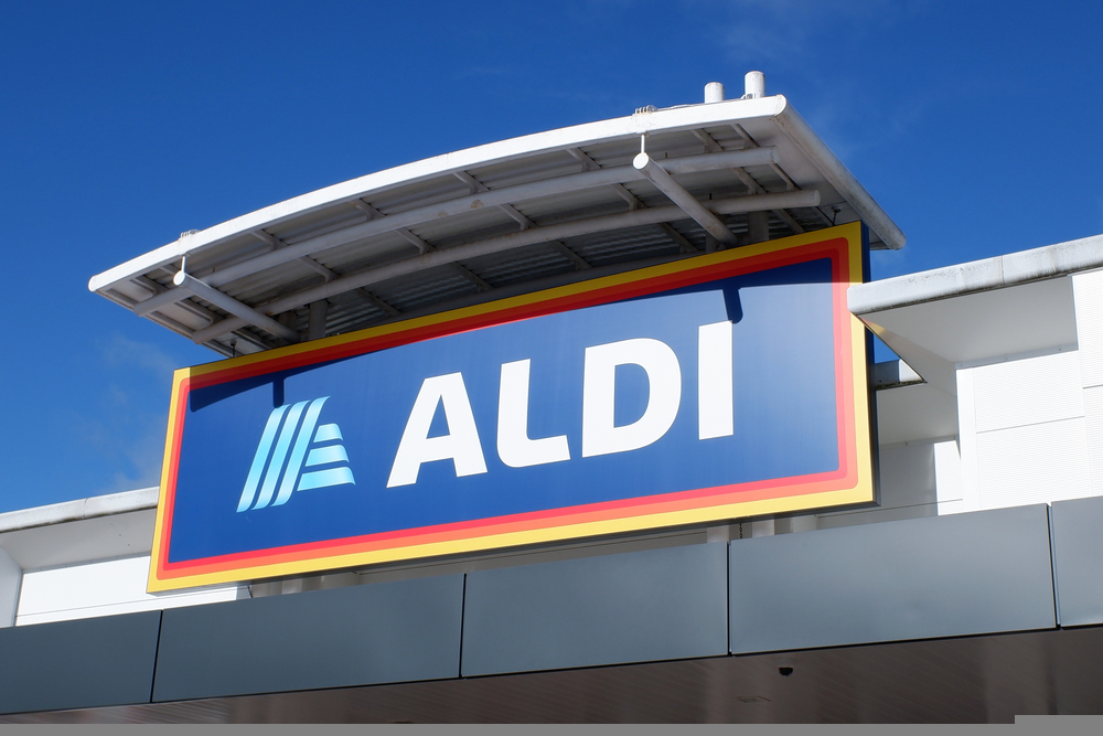 Watford, Hertfordshire, England, UK - March 13th 2021: Aldi sign at retail park store
