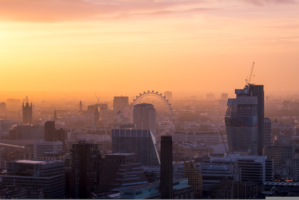 UK emissions. Pollution over london sunset